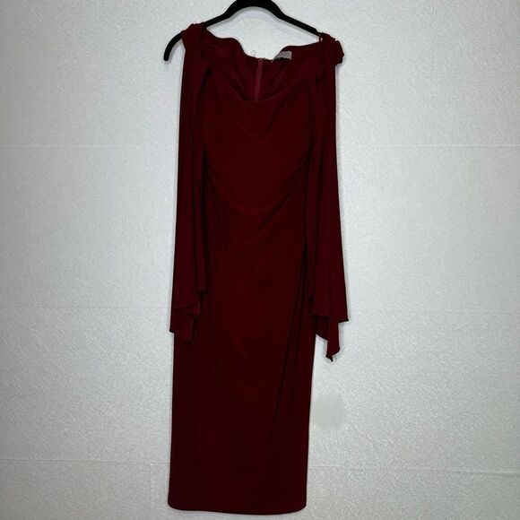 Jovani Off the Shoulder Draped Cape Sleeve Burgundy Dress 12 - Picture 2 of 7